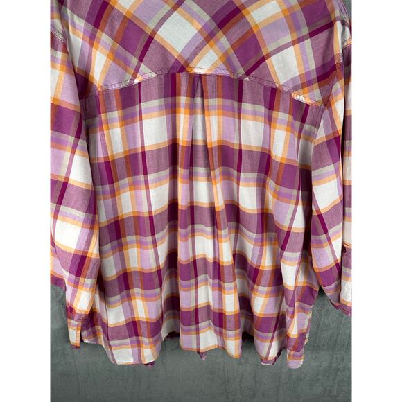 Catherines Top Womens 3X Purple Plaid Button Down Roll Sleeve Tunic Cottagecore - Picture 6 of 13